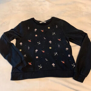 Abercrombie & Fitch womens size L black sweatshirt embroidered beaded flowers